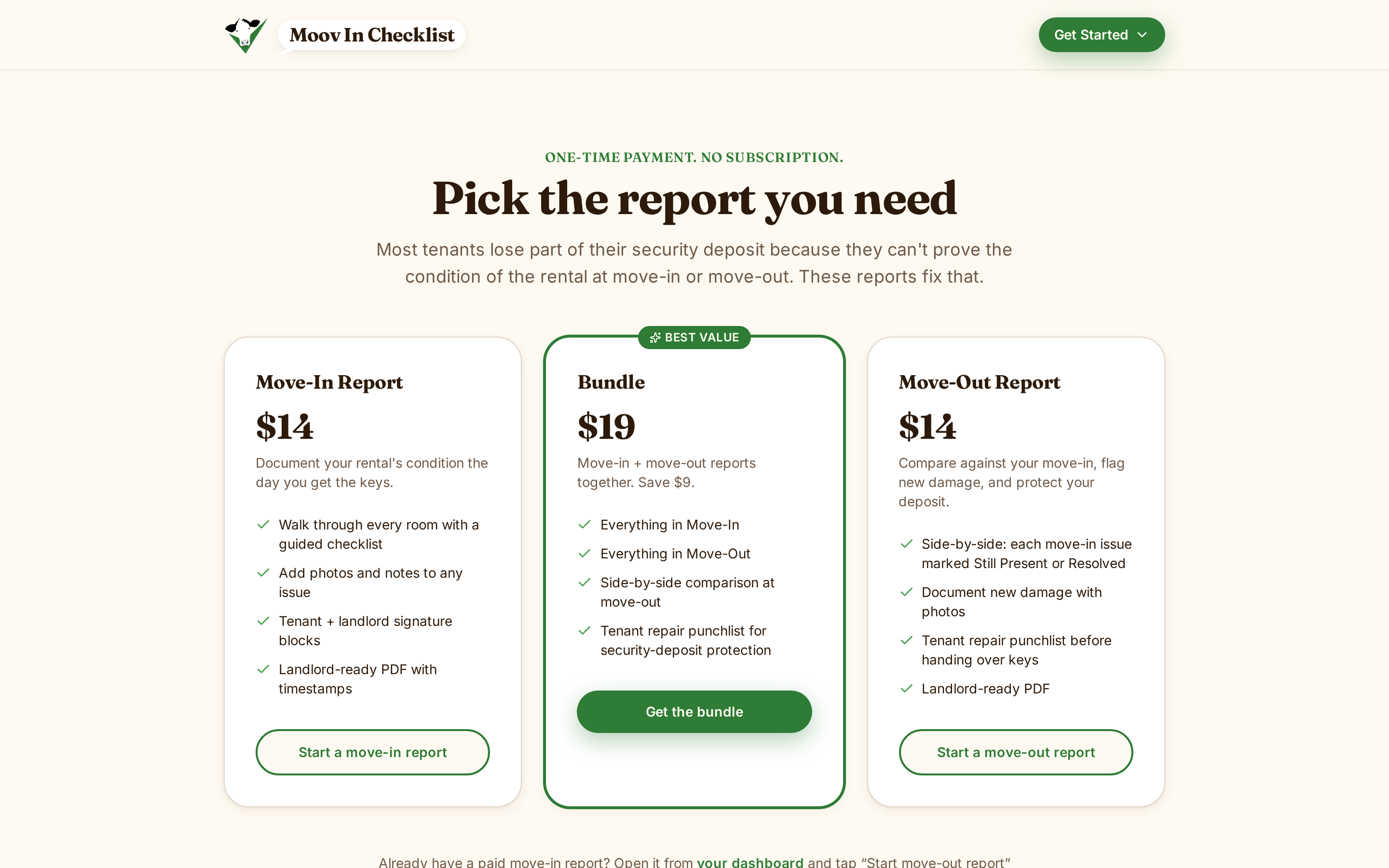 Moov In Checklist pricing page